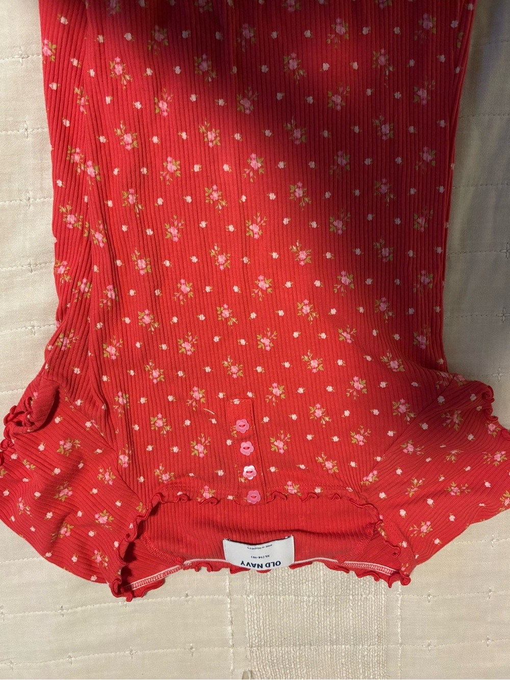 Old Navy Coral-Red Floral Ribbed Tee